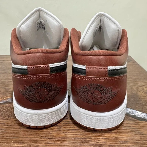Jordan 1 Low Men's White and Dark Brown Sneakers - Picture 4 of 7